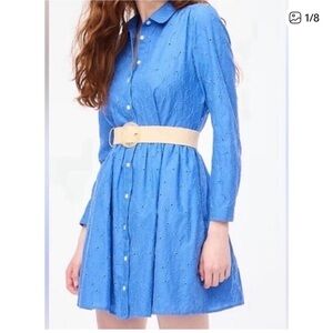 J.Crew Blue Long Sleeve Eyelet floral print Dress